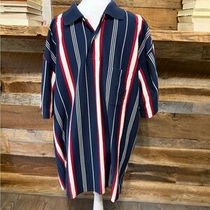 VINTAGE Puritan Navy Polo Shirt with Red & White Stripes